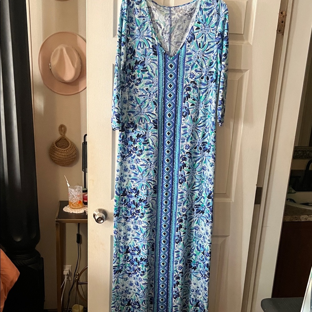 Lilly Pulitzer Blue Multi Floral Long Sleeve Maxi Dress